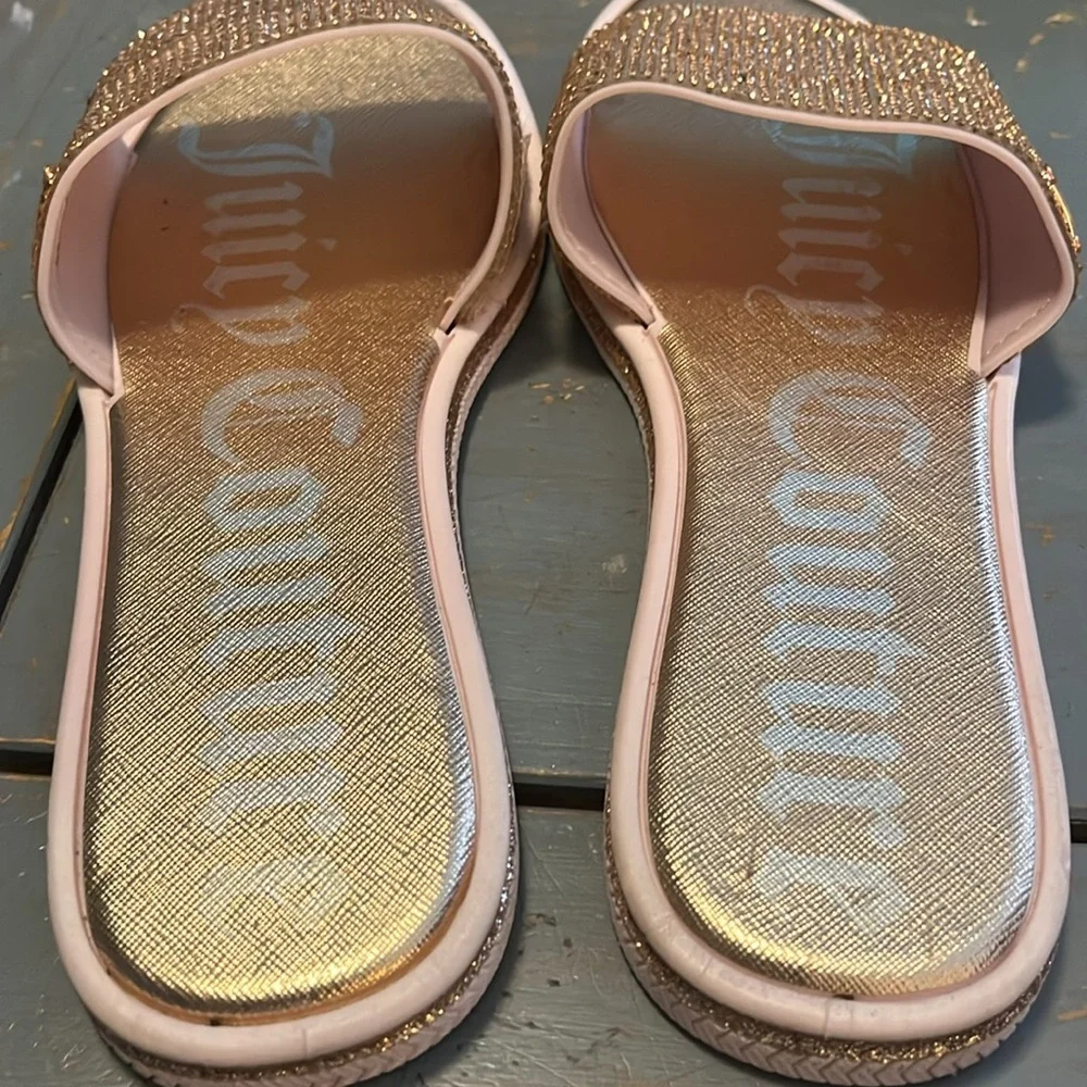 Juicy Couture Yippy Pink Rose Gold Embellished Slides 9 - Picture 4 of 7